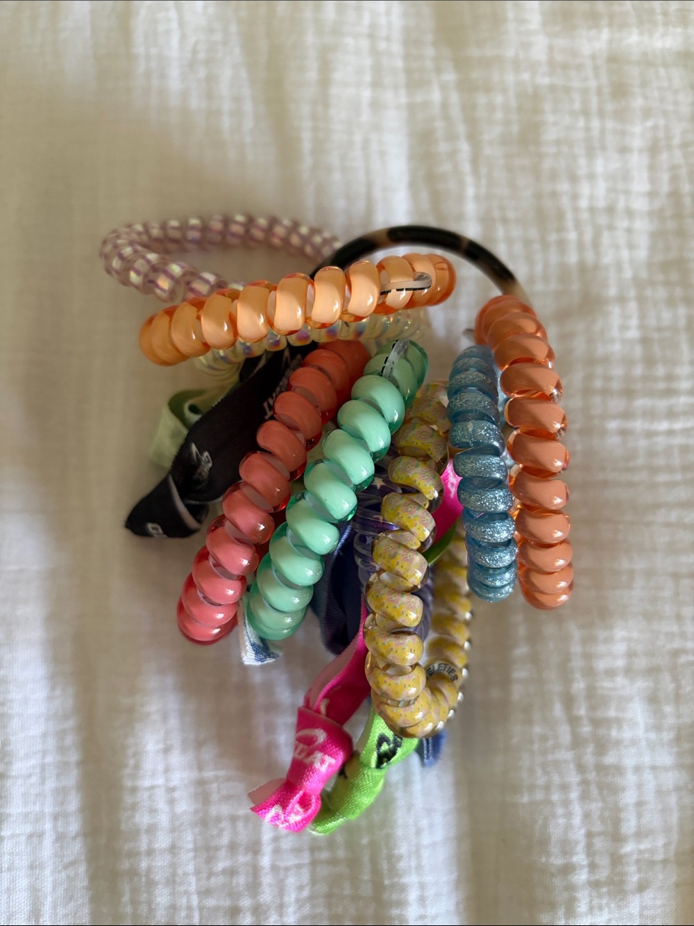 Colorful Coil Hair Tie Set - Mixed Pastel & Bright Tones
